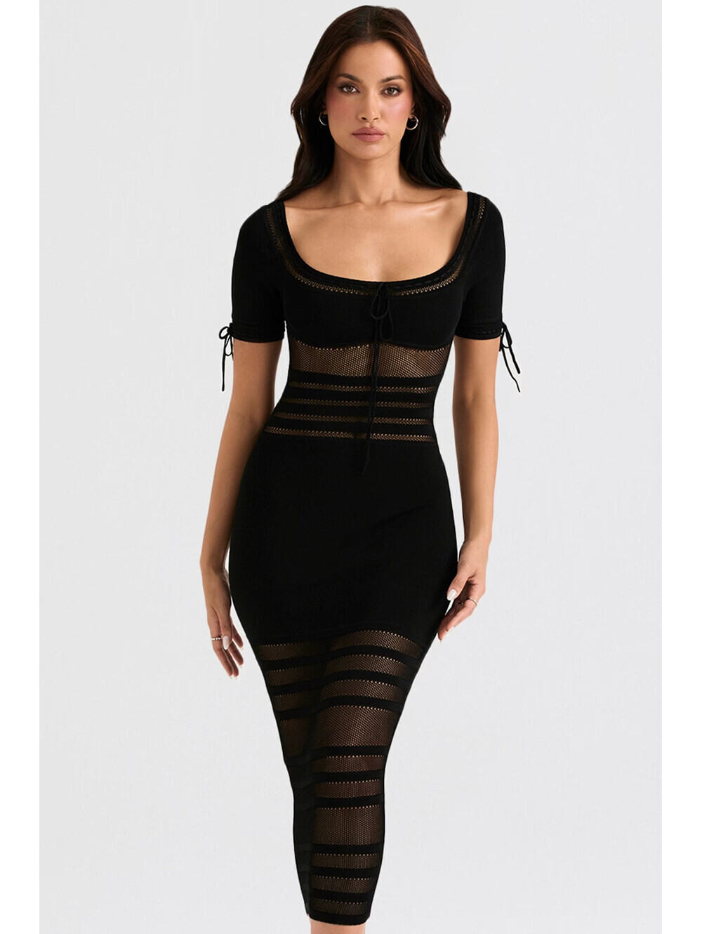 NEW, House of CB Lilla Openwork Knit Midi Dress in Black Sz XS #MD2223 - Picture 2 of 8